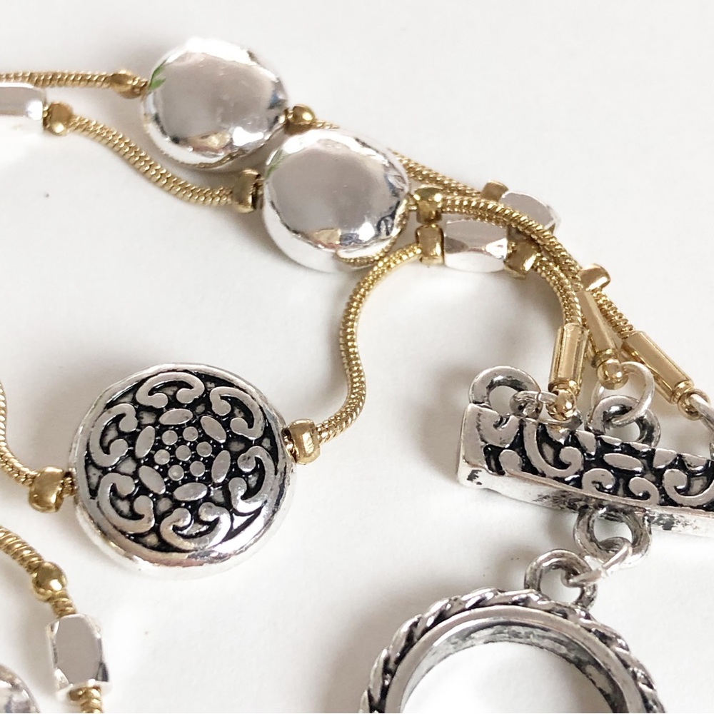 Three Stranded Silver and Gold Tone Beaded Adjustable Bracelet - Picture 10 of 16
